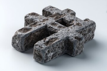 Leinwandbilder - Unique abstract stone sculpture resembling a cross, showcasing intricate textures and natural gray tones