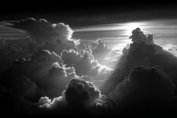 Aufkleber - Dramatic cloud formation creates stunning contrast with sunlight breaking through in a black and white sky