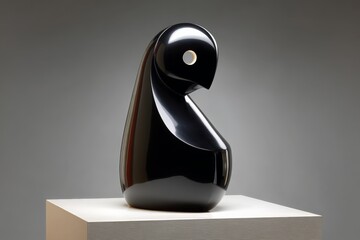 Fototapete - Elegant black sculpture with a modern design displayed on a pedestal in a minimalist gallery setting