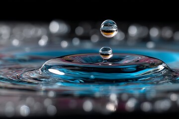 Aufkleber - Droplets of water create mesmerizing ripples in a colorful background while falling from above in a still moment
