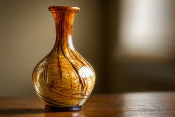Poster - Handcrafted decorative vase with intricate design displayed on wooden table indoors