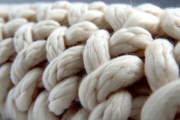 Aufkleber - Knitted texture of a soft cream-colored yarn under natural light showcasing intricate stitching patterns