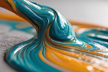Aufkleber - Vibrant paint flows seamlessly in artistic blend of teal and orange during creative process