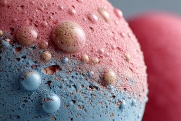 Aufkleber - Colorful orbs with textured surface featuring bubbles and gradients in soft shades of pink and blue