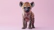 © 정은 서 - Lindo retrato de cuerpo entero de una cría de hiena sobre un fondo violeta claro para la educación sobre la vida silvestre y la protección de los animales.