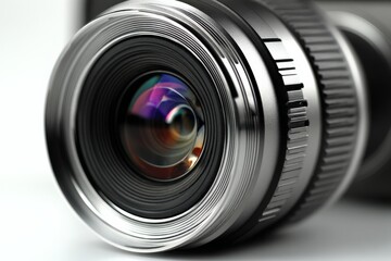 Aufkleber - Close-up view of a camera lens showcasing detailed reflections and metallic craftsmanship during daylight