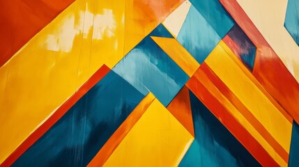 Poster - Abstract geometric art with vibrant orange, yellow, and teal hues creating dynamic intersecting shapes.