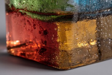Poster - Colorful layered gel block illuminated under bright light showcasing vibrant textures and bubbles