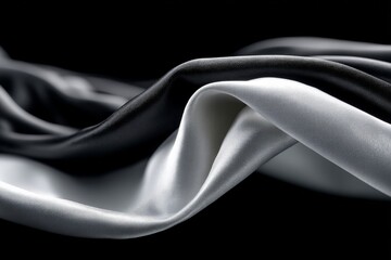 Aufkleber - Soft satin fabric draped elegantly in shades of black and white illuminated against a dark background