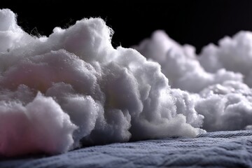 Fototapete - Soft white cotton-like material scattered across a textured surface in a well-lit indoor setting