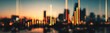 © ngalong project - City skyline at sunset with blurred buildings and bright light beams.