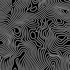 Fototapete - Psychedelic 70s style vector illustration in black and white. Flowing, abstract wavy lines create a dynamic, hypnotic visual effect, perfect for retro designs, posters, or backgrounds.
