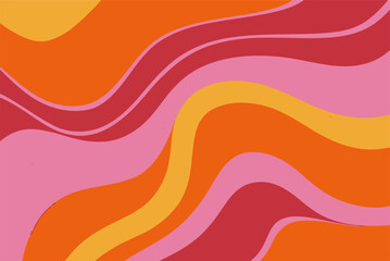 Fototapete - Abstract vector illustration with flowing, curved shapes in bright pink, orange, and yellow tones. Retro-inspired wavy pattern, perfect for backgrounds, posters, and creative designs.