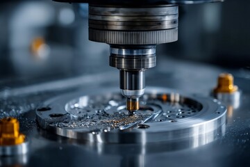 Leinwandbilder - Precision machining process taking place in a state-of-the-art workshop in the afternoon