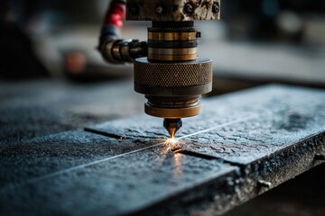 Aufkleber - Precision cutting with a laser on metal at a workshop during daylight hours