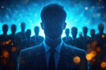 Wall Mural - silhouette of a business leader surrounded by digital elements in a blue-toned visualization represe