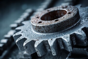 Leinwandbilder - Close-up of a rusty gear on a weathered metal surface, illustrating industrial decay and vintage machinery components