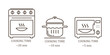 © Oleksandra Katsalap - Cooking time linear icons isolated on white background. Cooking type line icons. The cooking time for food in a saucepan, microwave and oven. Instructions for packaging food products.
