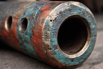 Leinwandbilder - Weathered pipe showcasing vibrant colors and textures in an industrial setting