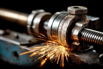 Leinwandbilder - Sparks fly from a metalworking lathe during precision machining in a workshop