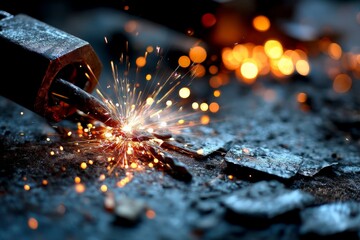 Aufkleber - Metalworking sparks fly during welding process in workshop at dusk creating a dramatic, artistic effect