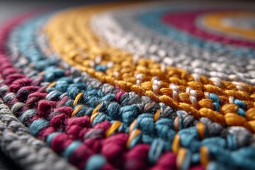 Poster - Colorful crafted rug showcasing intricate patterns and textures in a vibrant design