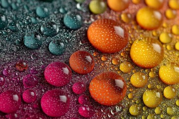Aufkleber - Colorful water droplets on a textured surface create a mesmerizing visual effect in an artistic display