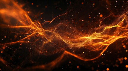 Aufkleber - Abstract orange energy wave with glowing particles on black background.