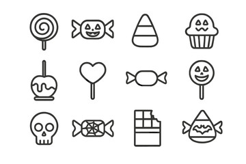 Fototapete - Collection of Halloween-themed web icons featuring candies, treats, and spooky designs for user interface enhancement