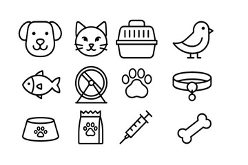 Fototapete - Collection of web icons representing pets and pet care items for modern digital designs