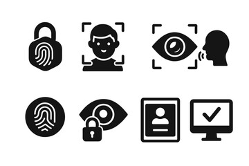 Leinwandbilder - Collection of web icons representing security, identification, and biometric authentication in digital applications