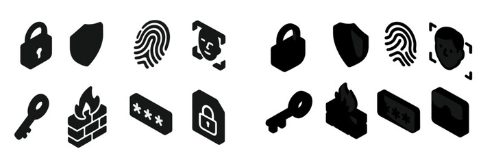 Fototapete - Collection of web icons featuring security, authentication, and data protection symbols for digital applications and services
