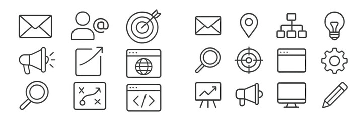 Fototapete - Collection of web icons representing communication, analytics, and digital tools for online activities