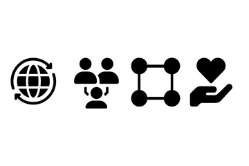 Fototapete - Diverse set of web icons illustrating global communication, community engagement, network connections, and social impact