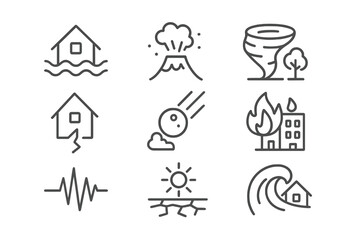 Leinwandbilder - Set of web icons depicting natural disasters and emergency scenarios for educational and informational use
