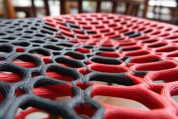 Leinwandbilder - Detailed close-up of a textured mesh fabric showcasing intricate patterns in vibrant colors at a modern cafe