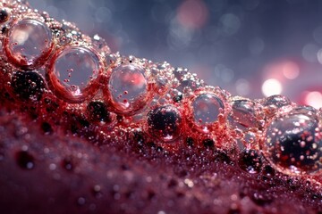Aufkleber - Bubbles floating in liquid with shimmering reflections under soft light at an artful angle
