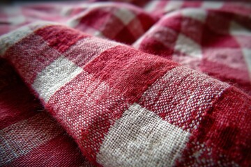 Leinwandbilder - Textured close-up of woven red and white checkered fabric showcasing craftsmanship and pattern details