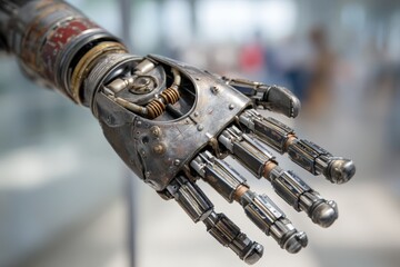 Aufkleber - Advanced robotic hand on display in a technology exhibition showcasing mechanical innovation and design