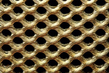 Poster - Close-up of an intricate gold-colored mesh pattern showcasing fine craftsmanship and design detail