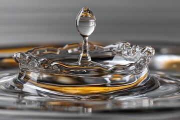 Poster - Capturing the moment of a water droplet creating ripples on a reflective surface during a calm afternoon