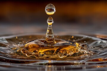 Poster - Droplet creates ripple effect in golden liquid, capturing the essence of fluid dynamics