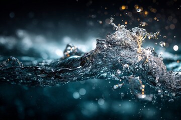Poster - Close-up view of water splashes creating mesmerizing patterns in dark surroundings during a calm evening