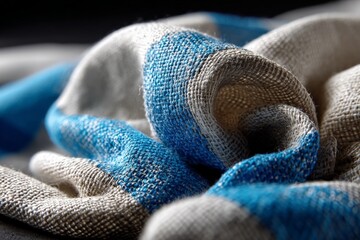 Leinwandbilder - Detailed fabric texture with blue and silver threads captures intricate weave and softness in natural light setting