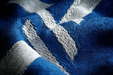 Aufkleber - Textile with blue and white pattern showcasing detailed stitching and fabric texture