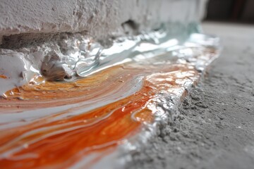 Aufkleber - Colorful liquid flowing on concrete surface creating vibrant patterns in an industrial setting