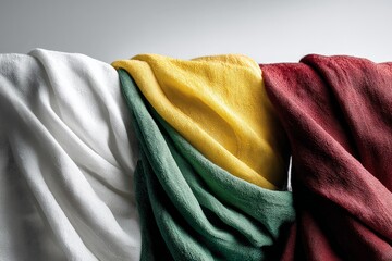 Leinwandbilder - Colorful textiles draped elegantly displaying rich hues in a minimalist setting