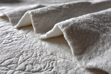 Poster - Textured white fabric draped elegantly on a decorative surface in a cozy indoor setting during the afternoon