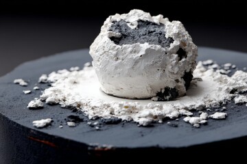 Fototapete - Unique mineral formation on a dark wooden surface showcasing intricate textures during studio lighting session