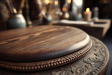 Poster - Wooden surface with intricate details captured in a warm and inviting interior setting